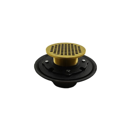 Jones Stephens 4in Heavy Duty No Hub Floor Drain/Shower Drain, 10in Pan, 5in Polished Brass Round Strainer D80207